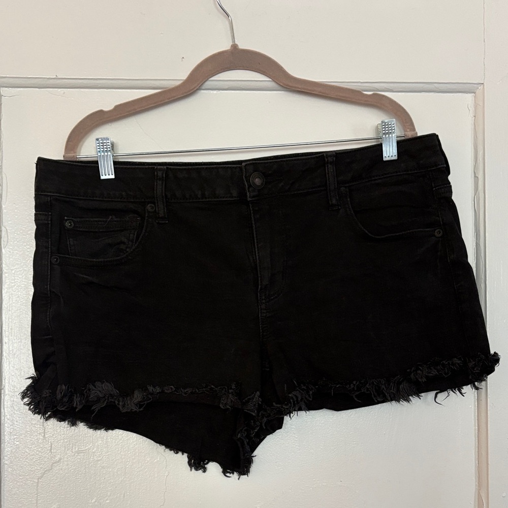 American Eagle Super Low Shortie Black Size 18 Super Stretch Jean Denim Shorts